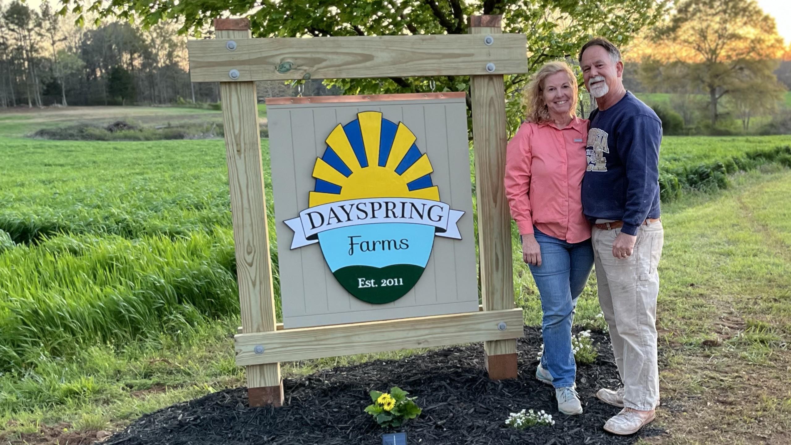Paul and Murray Brett by the Dayspring sign